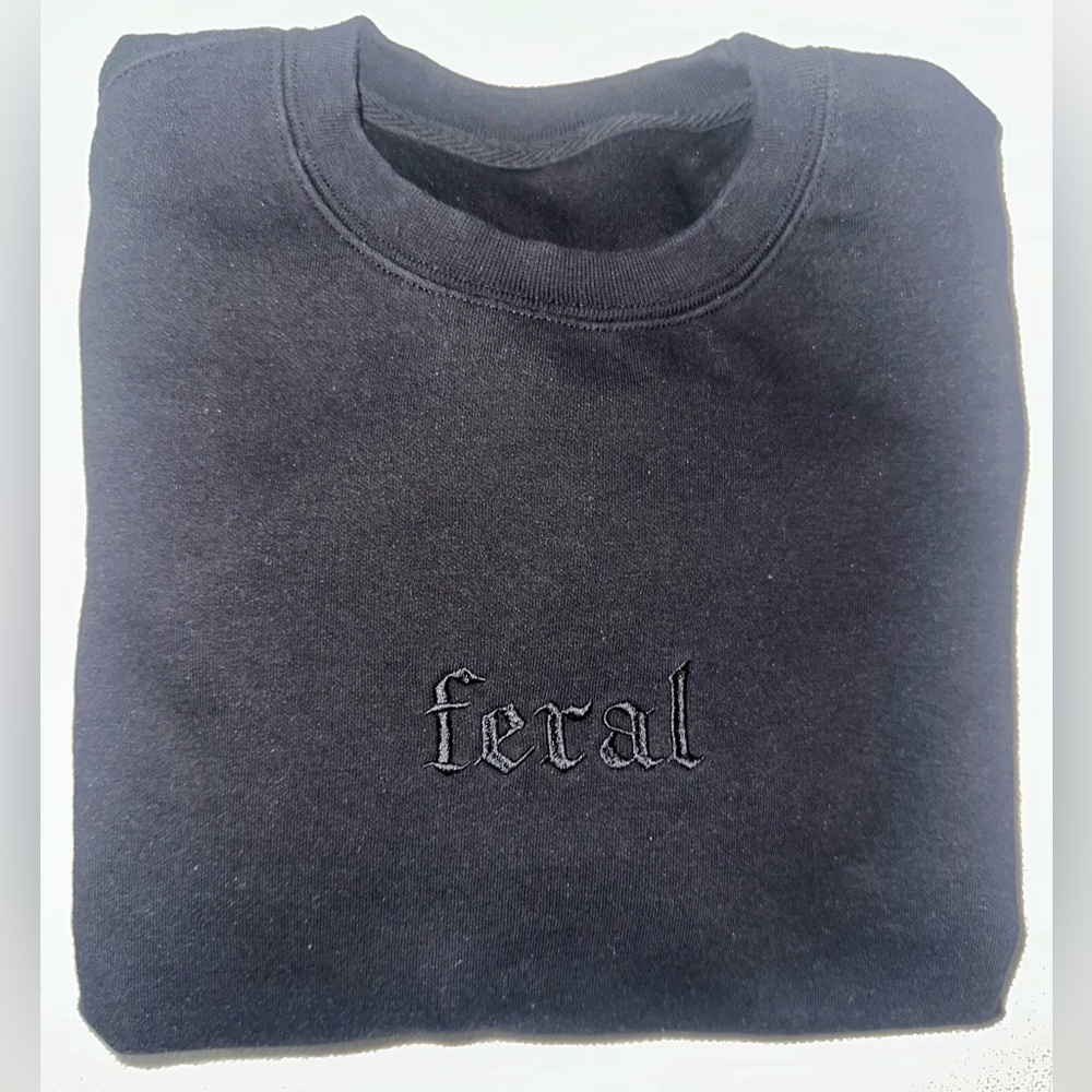 FERAL Blackout Embroidered Sweatshirt in BLACK / Unisex Size MEDIUM
